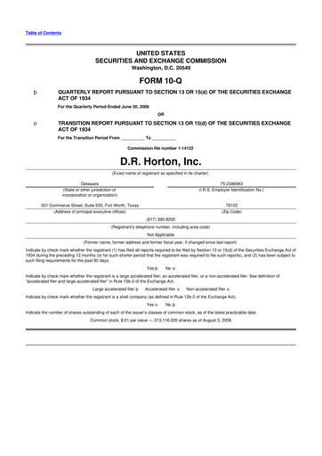 Thumbnail D. R. Horton
 10-Q Quarterly Report FY 