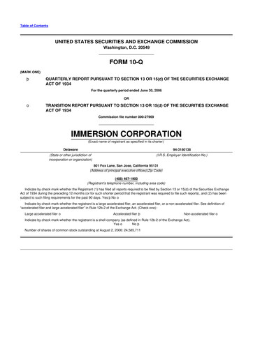 Miniature Immersion Corporation
 10-Q Rapport trimestriel  