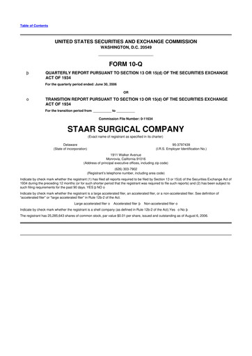 Thumbnail STAAR Surgical 10-Q Quarterly Report FY 