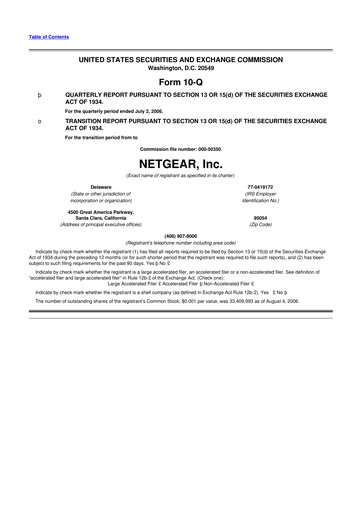 Miniature NETGEAR 10-Q Rapport trimestriel  