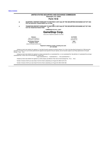 Miniature GameStop
 10-Q Rapport trimestriel  