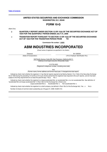 Thumbnail ABM Industries
 10-Q Quarterly Report FY 