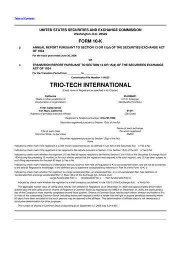 Thumbnail Trio-Tech International 10-K Annual Report 2006