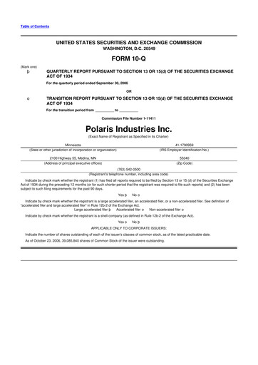 Thumbnail Polaris 10-Q Quarterly Report FY 