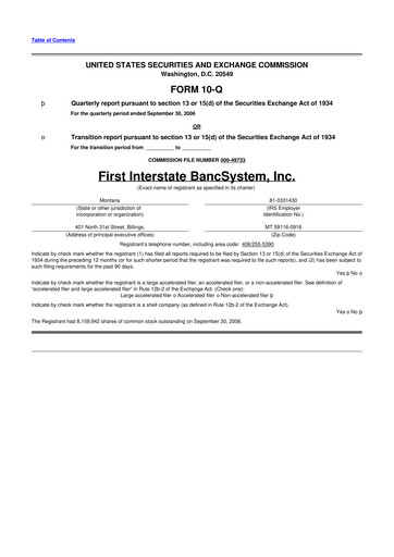 Thumbnail First Interstate BancSystem 10-Q Quarterly Report FY 