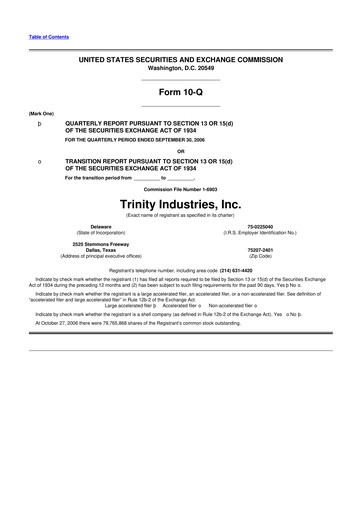 Miniature Trinity Industries
 10-Q Rapport trimestriel  