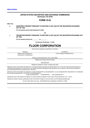 Thumbnail Fluor Corporation
 10-Q Quarterly Report FY 