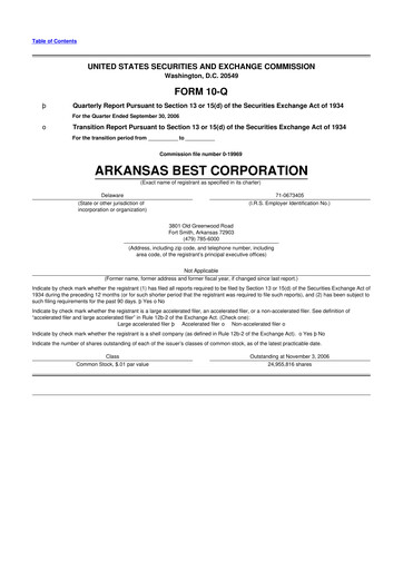 Thumbnail ArcBest 10-Q Quarterly Report FY 