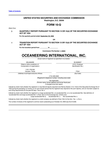 Thumbnail Oceaneering International
 10-Q Quarterly Report FY 
