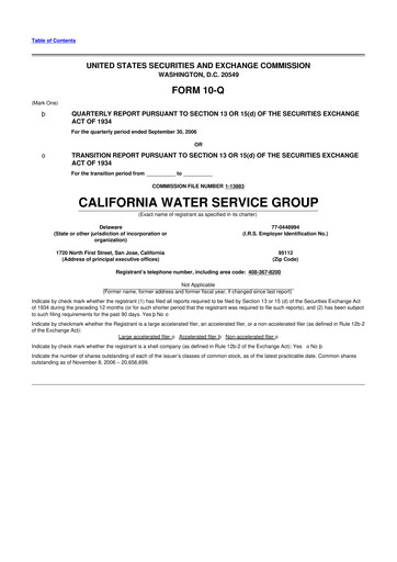 Thumbnail California Water Service Group 10-Q Quarterly Report FY 
