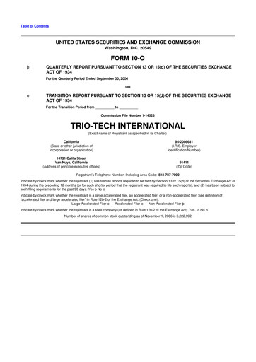 Thumbnail Trio-Tech International 10-Q Quarterly Report FY2006-11-13 