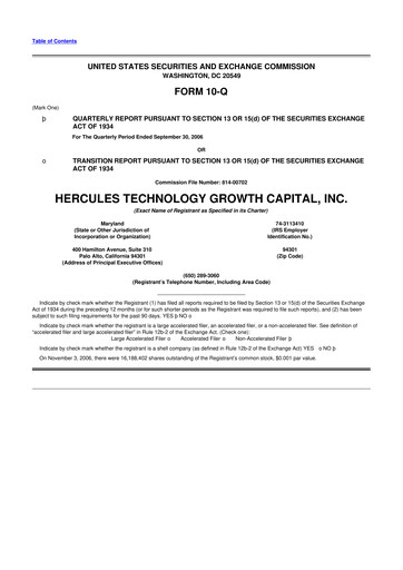 Thumbnail Hercules Capital
 10-Q Quarterly Report FY 