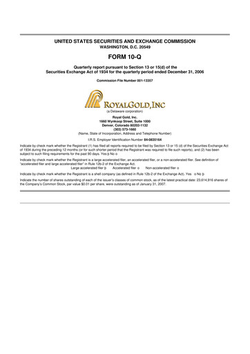 Vorschaubild Royal Gold
 10-Q Quartalsbericht  