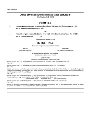 Miniature Intuit 10-Q Rapport trimestriel  