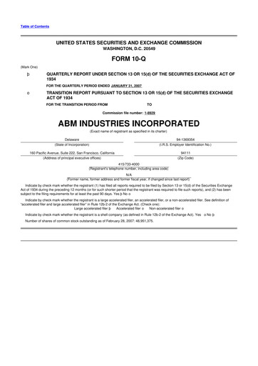 Thumbnail ABM Industries
 10-Q Quarterly Report FY 
