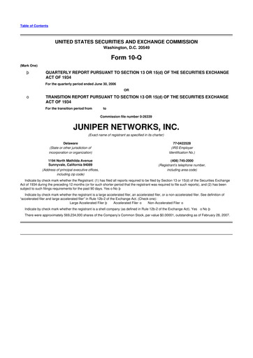 Vorschaubild Juniper Networks
 10-Q Quartalsbericht  