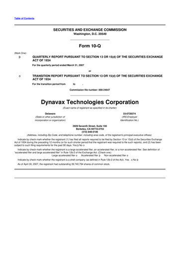 Thumbnail Dynavax Technologies
 10-Q Quarterly Report FY 