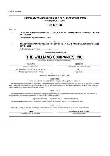 Thumbnail Williams Companies
 10-Q Quarterly Report FY 