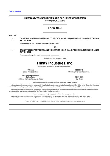Miniature Trinity Industries
 10-Q Rapport trimestriel  