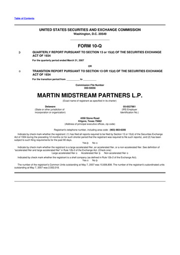 Thumbnail Martin Midstream Partners 10-Q Quarterly Report FY 