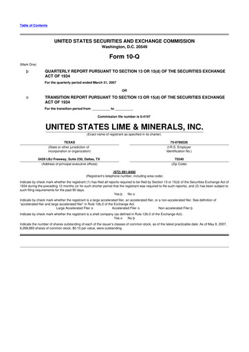 Thumbnail United States Lime & Minerals  10-Q Quarterly Report FY 