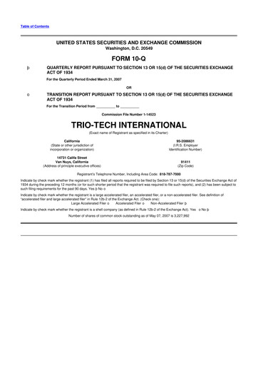 Thumbnail Trio-Tech International 10-Q Quarterly Report FY2007-05-10 