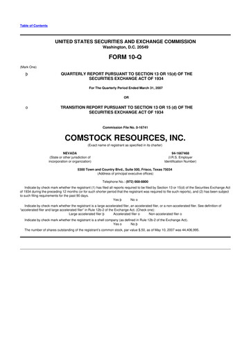 Thumbnail Comstock Resources 10-Q Quarterly Report FY 