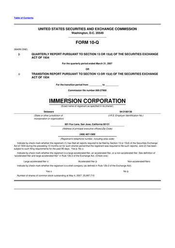 Miniature Immersion Corporation
 10-Q Rapport trimestriel  