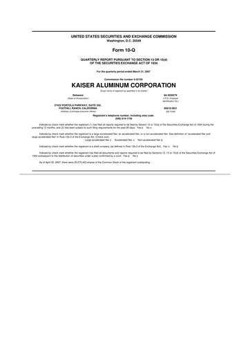 Thumbnail Kaiser Aluminum
 10-Q Quarterly Report FY 