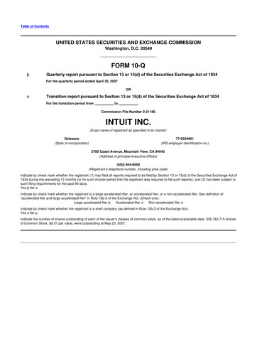Miniature Intuit 10-Q Rapport trimestriel  