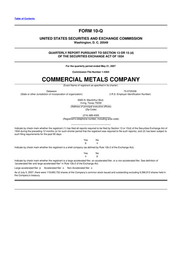 Thumbnail Commercial Metals Company 10-Q Quarterly Report FY 