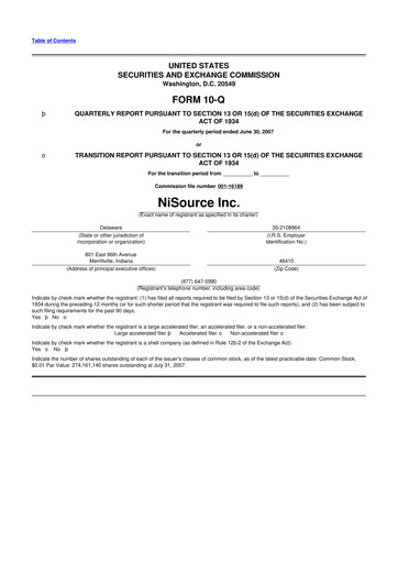 Thumbnail NiSource
 10-Q Quarterly Report FY 