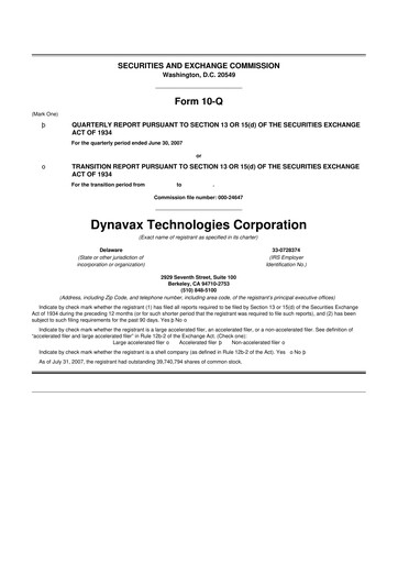 Thumbnail Dynavax Technologies
 10-Q Quarterly Report FY 