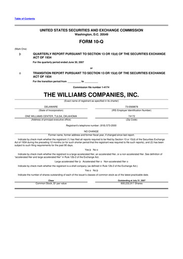 Thumbnail Williams Companies
 10-Q Quarterly Report FY 