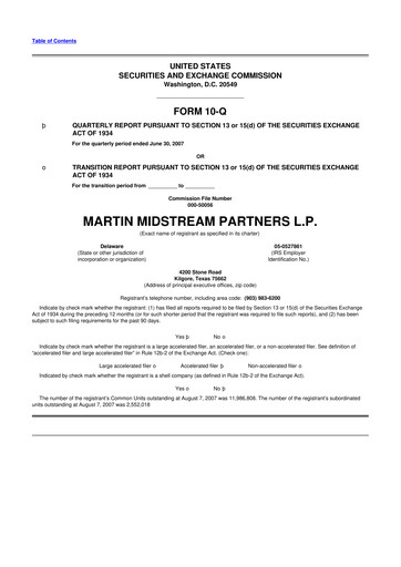 Thumbnail Martin Midstream Partners 10-Q Quarterly Report FY 