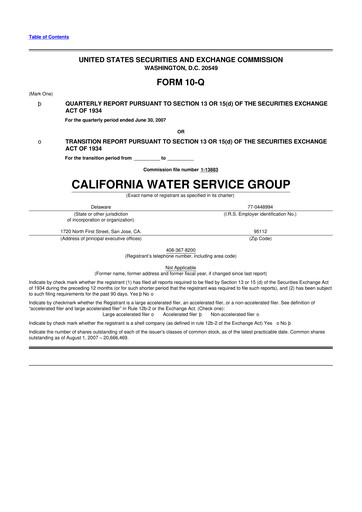 Thumbnail California Water Service Group 10-Q Quarterly Report FY 