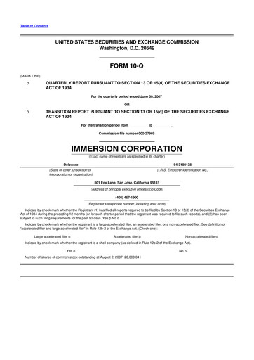 Miniature Immersion Corporation
 10-Q Rapport trimestriel  