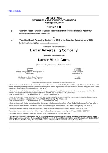 Thumbnail Lamar Advertising 10-Q Quarterly Report FY 