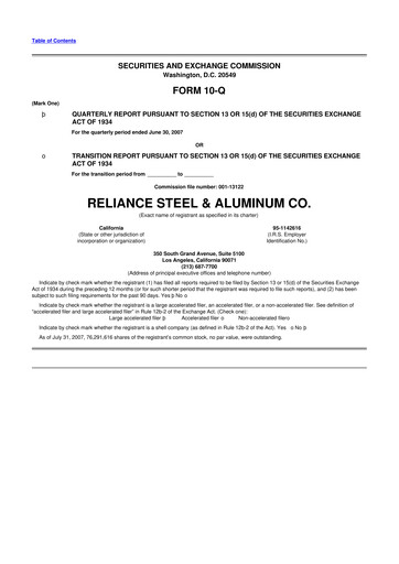 Thumbnail Reliance


 10-Q Quarterly Report FY 