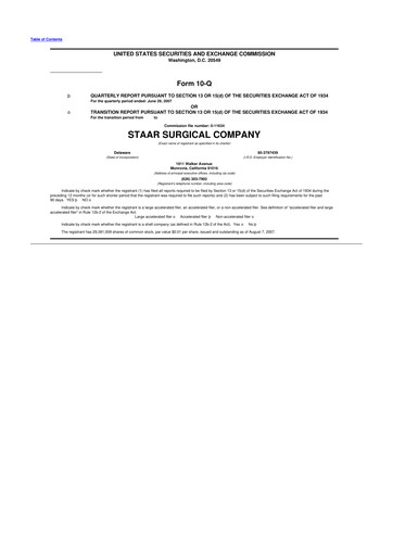 Thumbnail STAAR Surgical 10-Q Quarterly Report FY 