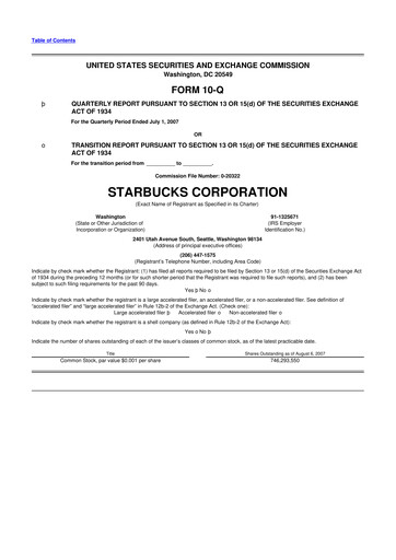 Thumbnail Starbucks 10-Q Quarterly Report FY 