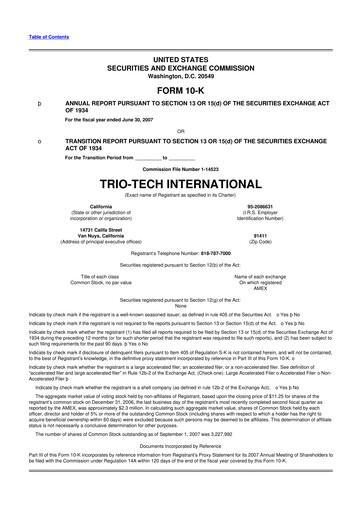 Thumbnail Trio-Tech International 10-K Annual Report 2007