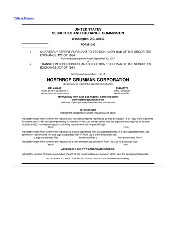 Thumbnail Northrop Grumman 10-Q Quarterly Report FY 