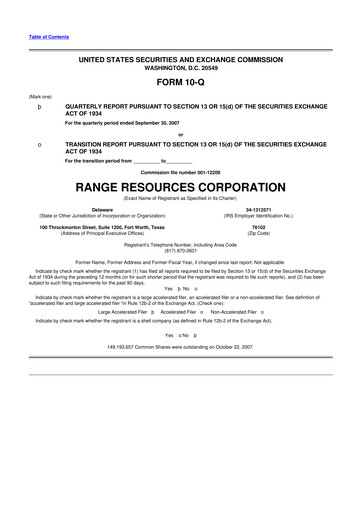 Thumbnail Range Resources
 10-Q Quarterly Report FY 