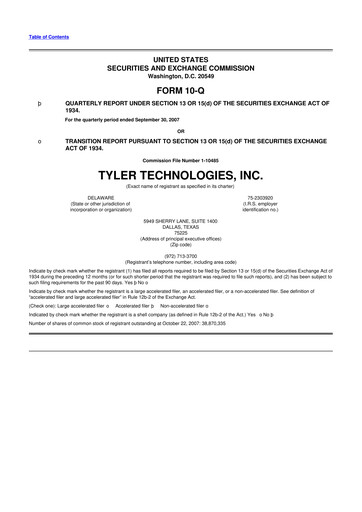 Thumbnail Tyler Technologies
 10-Q Quarterly Report FY 