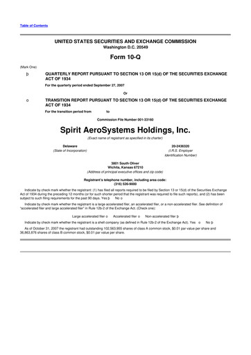 Miniature Spirit AeroSystems 10-Q Rapport trimestriel  