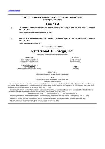 Thumbnail Patterson-UTI Energy 10-Q Quarterly Report FY 