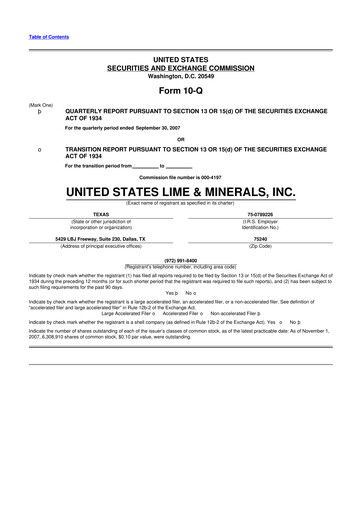 Thumbnail United States Lime & Minerals  10-Q Quarterly Report FY 