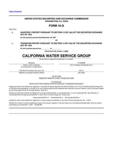 Thumbnail California Water Service Group 10-Q Quarterly Report FY 
