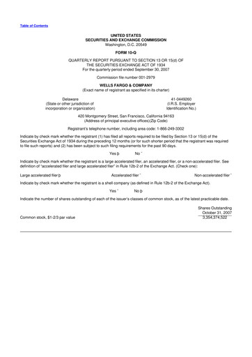 Vorschaubild Wells Fargo 10-Q Quartalsbericht  